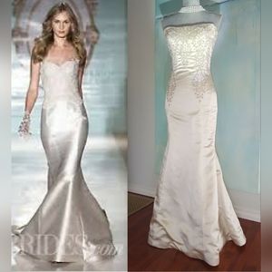 ❤️BUY2️⃣GET1️⃣🆓♧$5,900 REEM ACRA IVORY SILK CRYSTAL RUNWAY GOWN XS